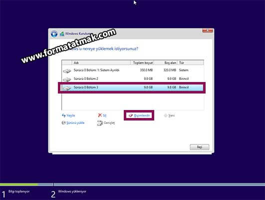 Windows 10 Format Atma Disk Biçimlendirme